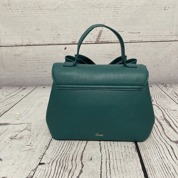 Crossi Green Bow Shoulder Bag Top Handle Adjustable‎ Strap Chic Faux Leather - Picture 3 of 13
